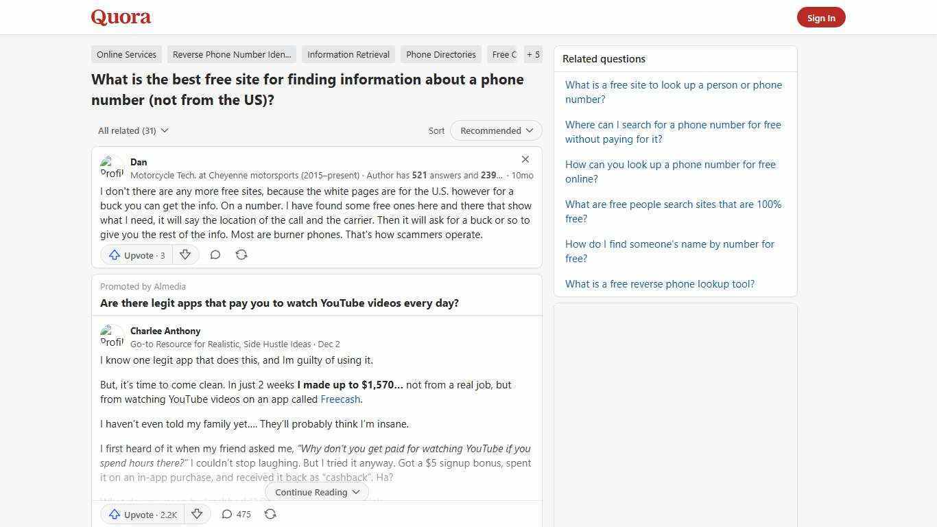 What is the best free site for finding information about a phone number (not from the US)? - Quora