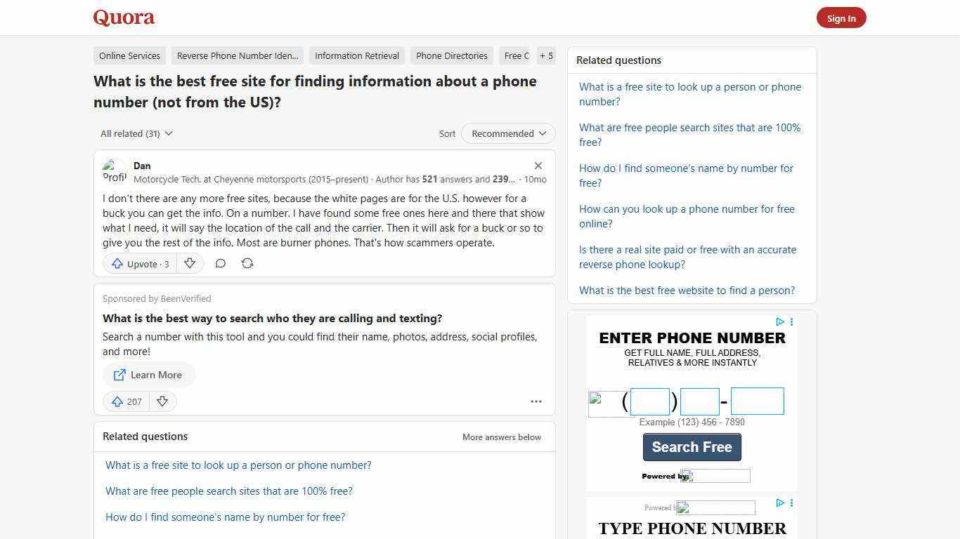 What is the best free site for finding information about a phone number (not from the US)? - Quora